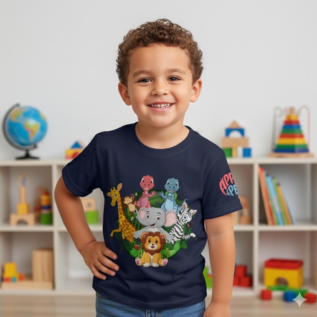 Apple and Pear and Friends, Boys T-Shirt - Navy