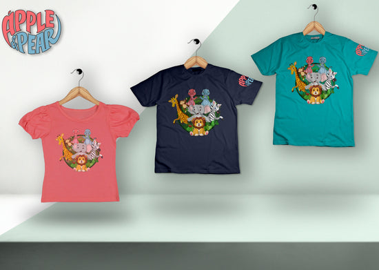 Apple and Pear Puff Sleeve Girls T-Shirt - Coral Red