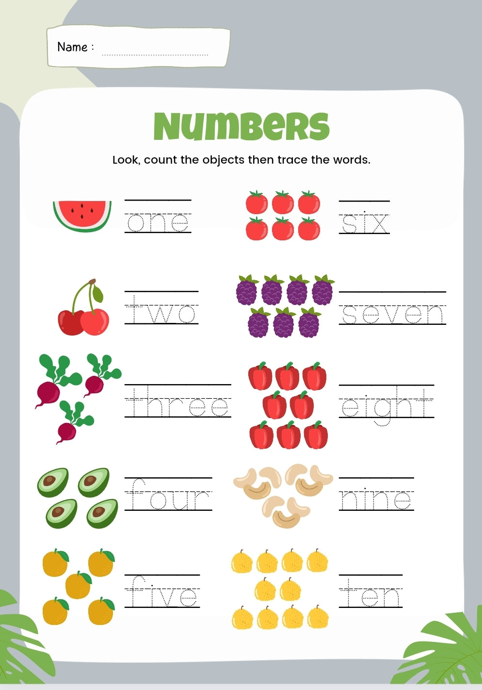 Trace, Spot, and Count Number Worksheets