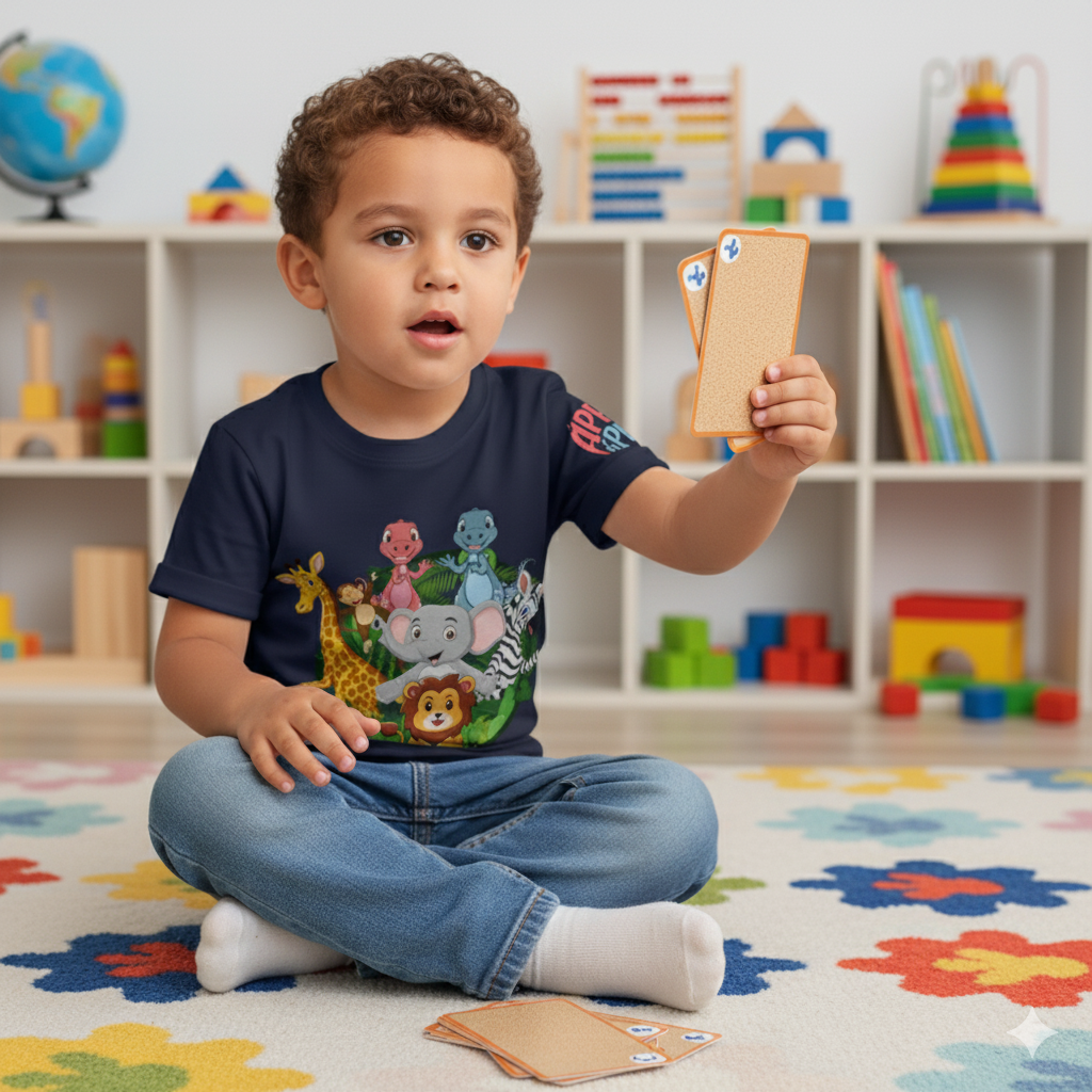 Apple and Pear and Friends, Boys T-Shirt - Navy
