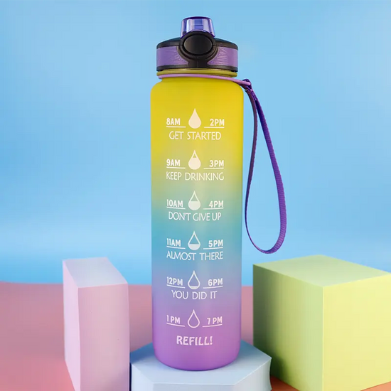 Personalised Tritan BPA FREE 1L Water Bottle - Ombre Yellow, Blue and Purple